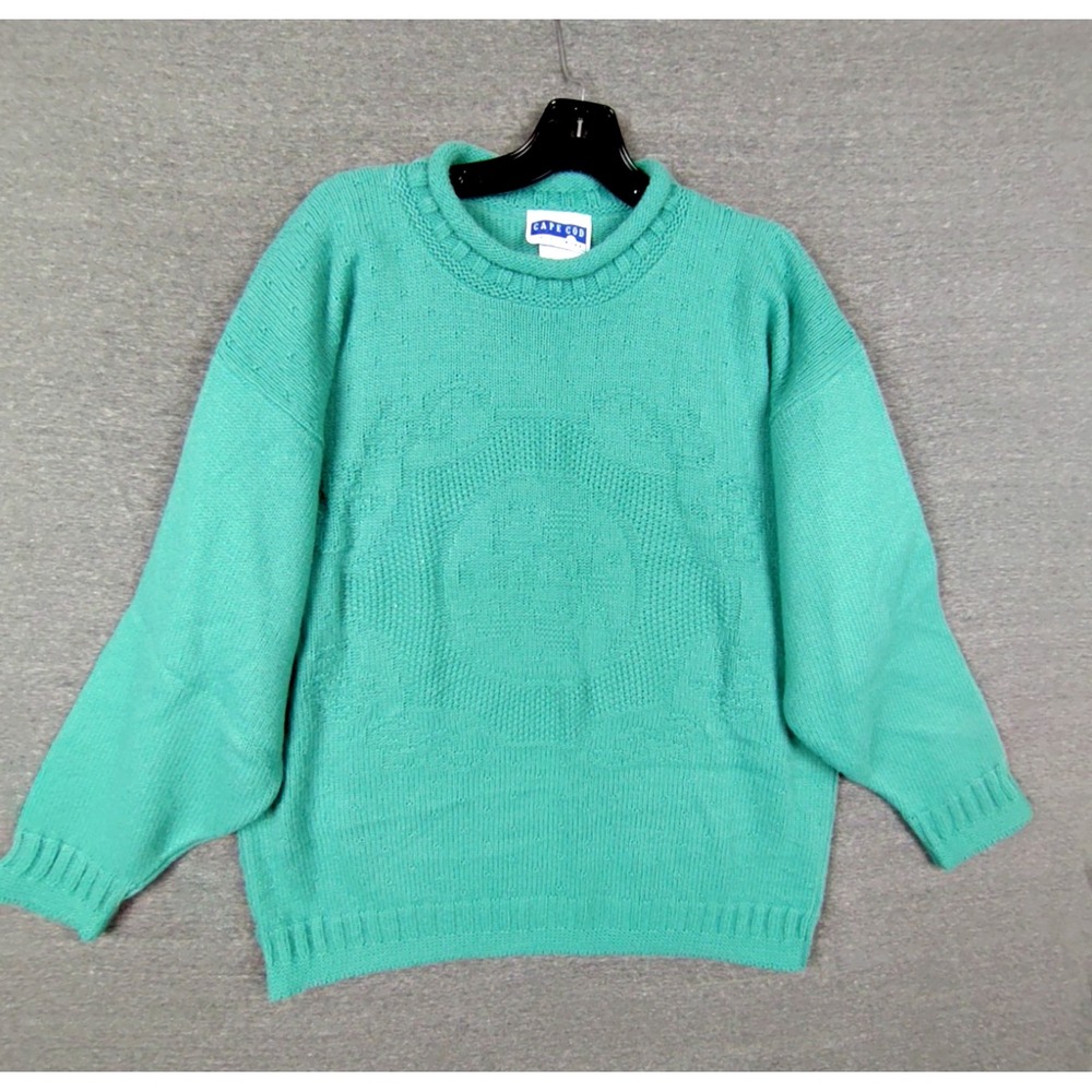 VTG Cape Cod Womens Sweater L Green Roll Neck Chunky Oversized Preppy Coastal